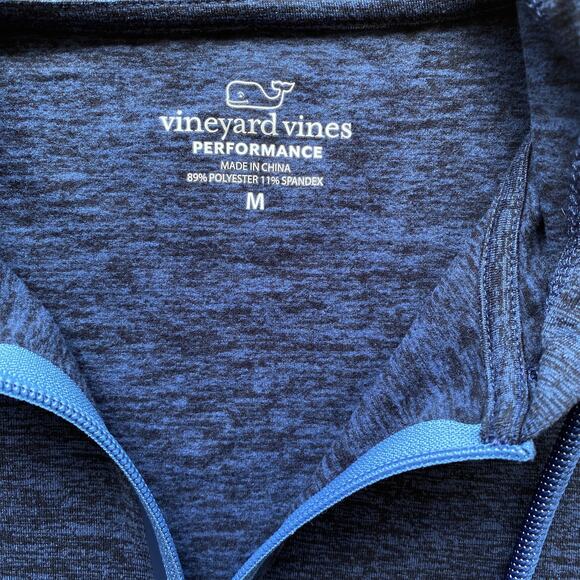 Vineyard Vines Performance Quarter-Zip Hoodie Brushed Fleece Pull Over Blue - Picture 7 of 10